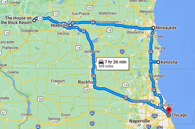 chicago to wisconsin road trip map