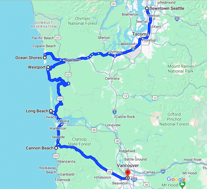 Portland To Seattle Coastal Route 